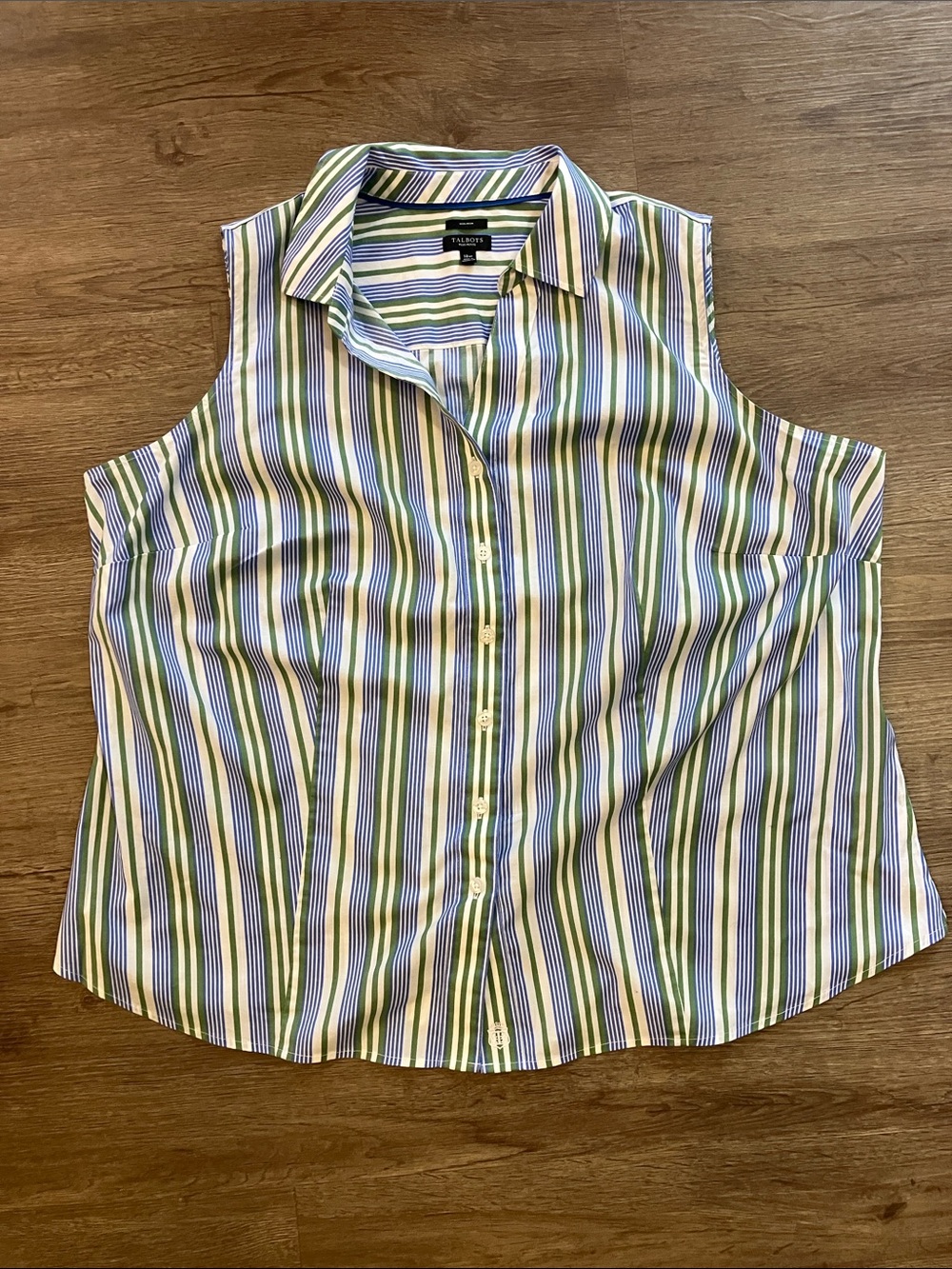 Talbots plus petite Sleeveless Button-Front Stripe Shirt - Blue/Green/White